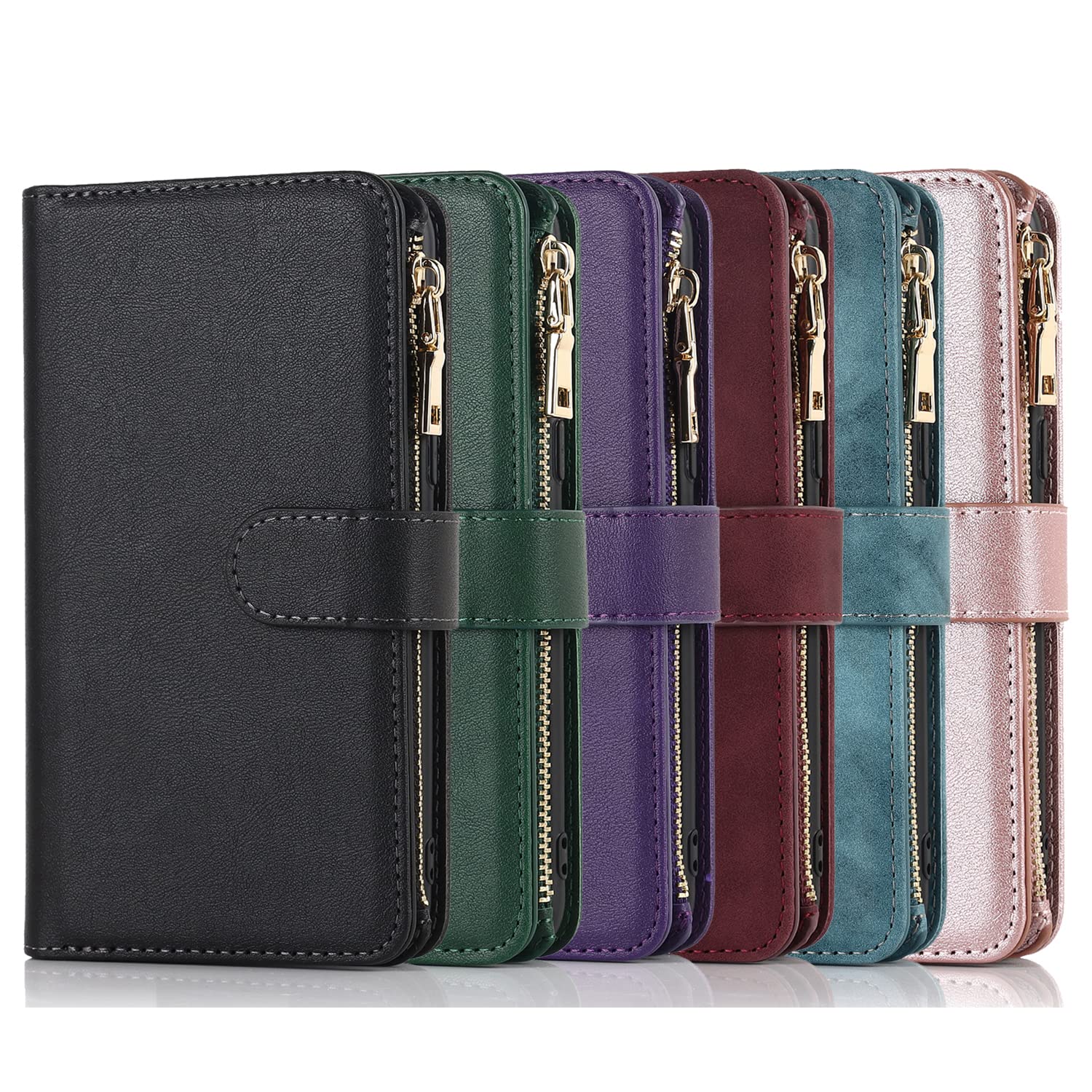 Samsung Galaxy S10 Wallet Case - Leather Flip Cover with 9 Card Slots, Zipper Coin Pocket & 2 Cash Slots - Includes Lanyard (Purple) - Perfect for Travel, Shopping & Everyday Use