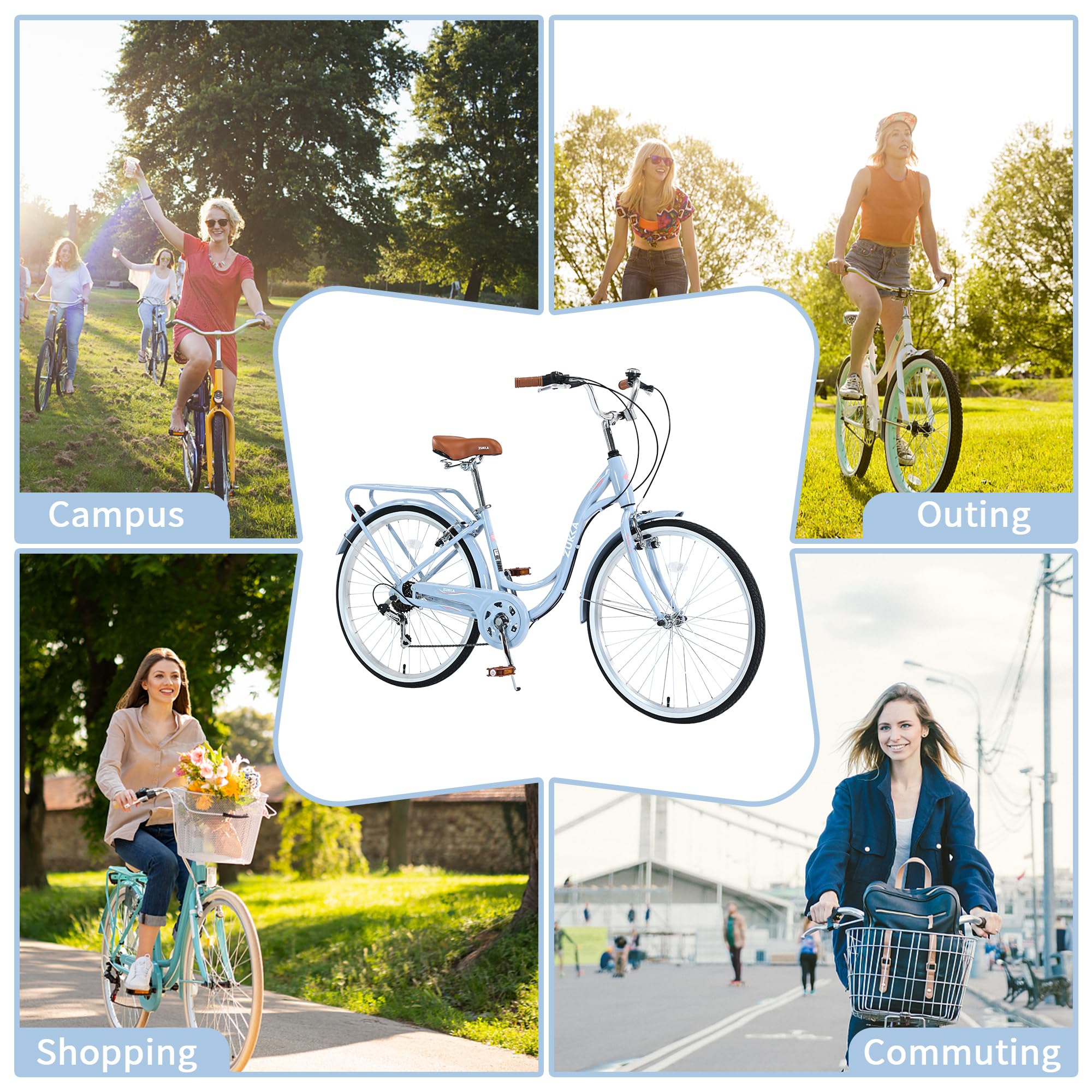 26 Inch Women's Beach Cruiser Bike - 7 Speed Commuter Bicycle with Lightweight High Carbon Steel Frame, Alloy Wheels, Platform Pedals & Comfortable Oversized Seat - Perfect for Coastal Rides, City Commuting & Leisure Cycling