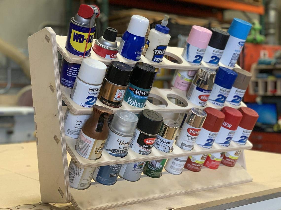 24-Slot Wooden Spray Can Lubricant Holder - Wall Mount Storage Rack & Organizer for Workshop, Garage Tool Organization (Plywood Shelf Case) - Perfect for Paint Cans, WD-40, Aerosols & Workshop Supplies