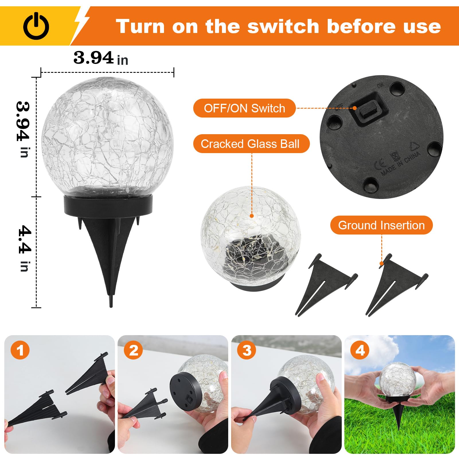 Solar Powered Cracked Glass Globe Lights - Waterproof Outdoor Solar Balls for Garden, Patio, Yard & Backyard Decor (2 Pack) - Perfect for Pathway Lighting, Landscape Accents & Evening Ambiance