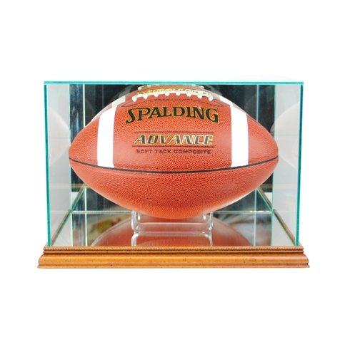 FBR-W Rectangle Football Display Case - Premium Walnut Wood for Collectible Footballs - Perfect for Home, Office, or Sports Memorabilia Showcase