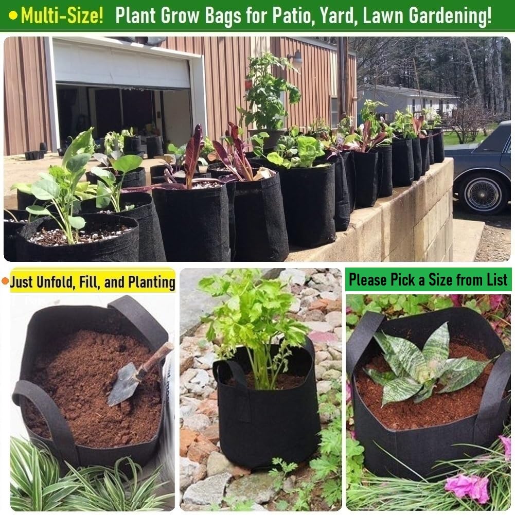5-Pack 1 Gallon Thickened Fabric Grow Bags for Plants - 7x6 Inch Reusable Gardening Pots for Herbs, Vegetables, Flowers & Nursery Plants | Includes Free Garden Gloves | Perfect for Indoor/Outdoor Planting, Urban Gardening & Container Gardening