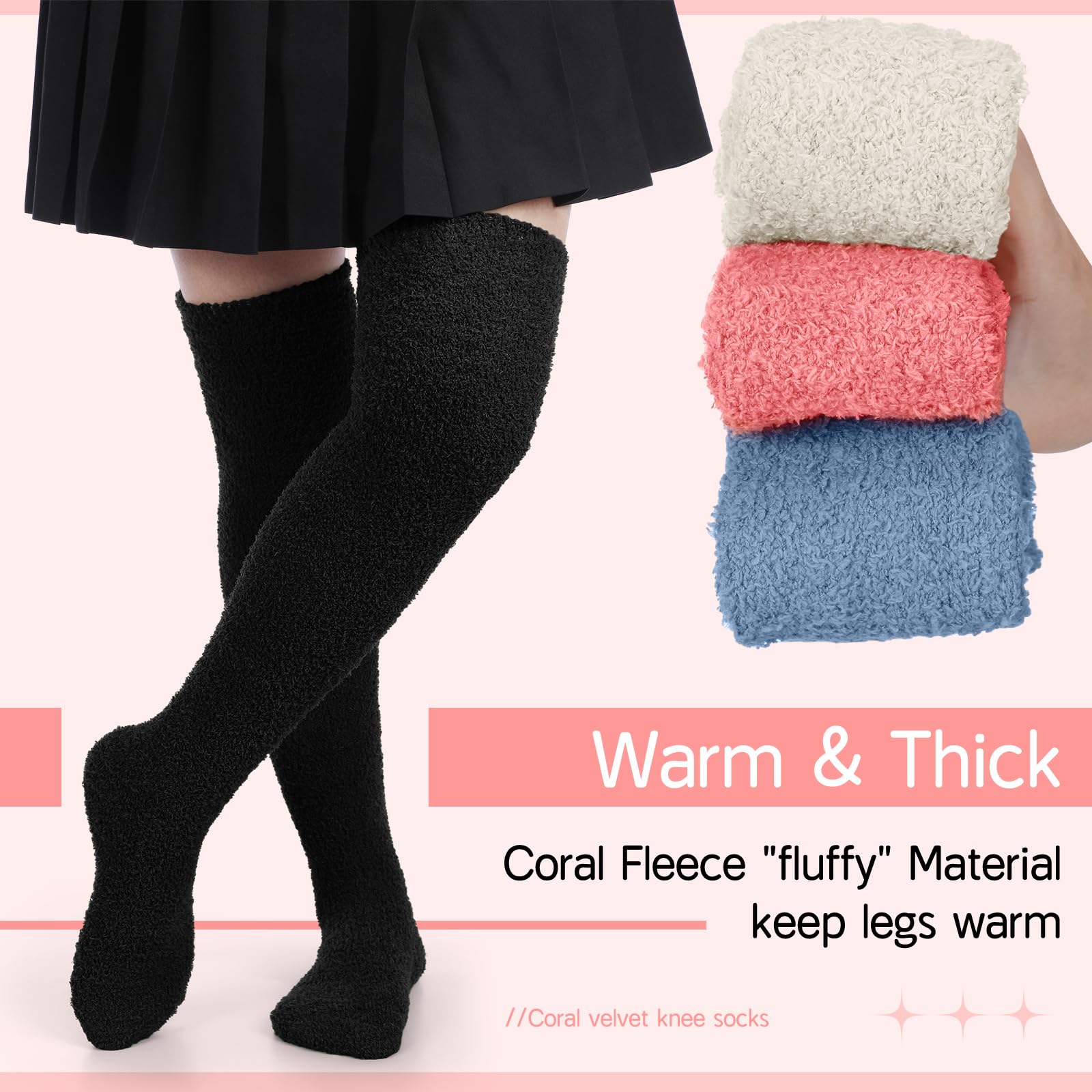 Liitrsh 6 Pairs Women's Knee High Fuzzy Socks - Soft Plush Long Thigh High Warm Winter Stockings | Cozy Thermal Slipper Socks for Home, Office & Cold Weather Comfort