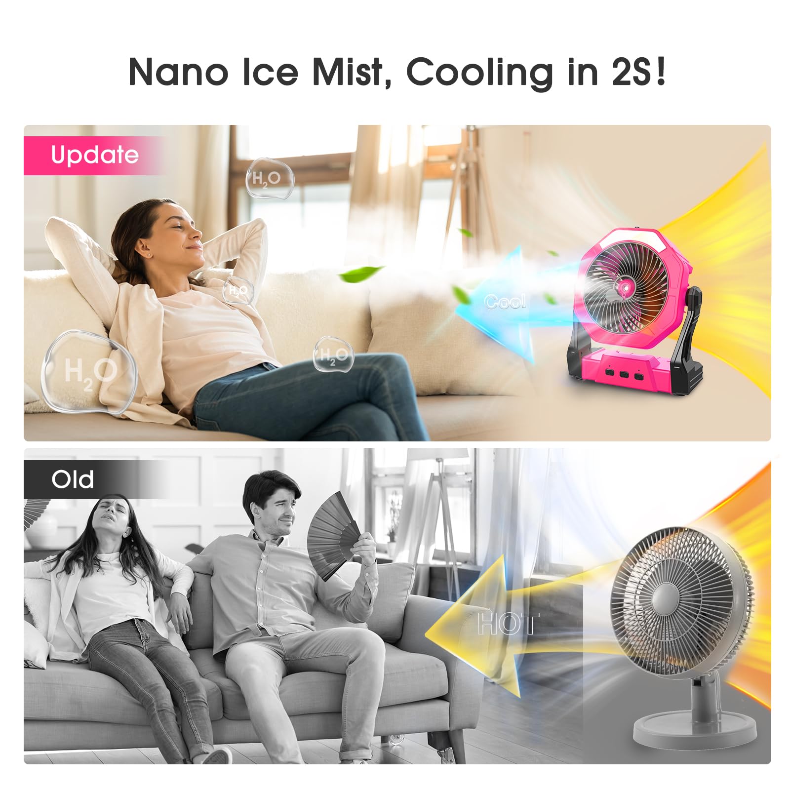 Ausic 8-Inch Portable Misting Fan with 250ml Water Tank & 10000mAh Battery - Rechargeable Outdoor Cooling Fan with Spray, Hook, and LED Light - Perfect for Camping, Beach, Patio, Tent, and Travel Adventures