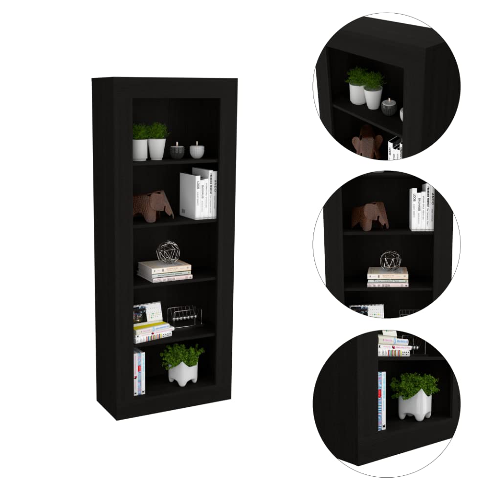 Tuhome Andina Bookcase Black - Modern Wooden Bookshelf for Home Office, Living Room & Bedroom Storage Organizer