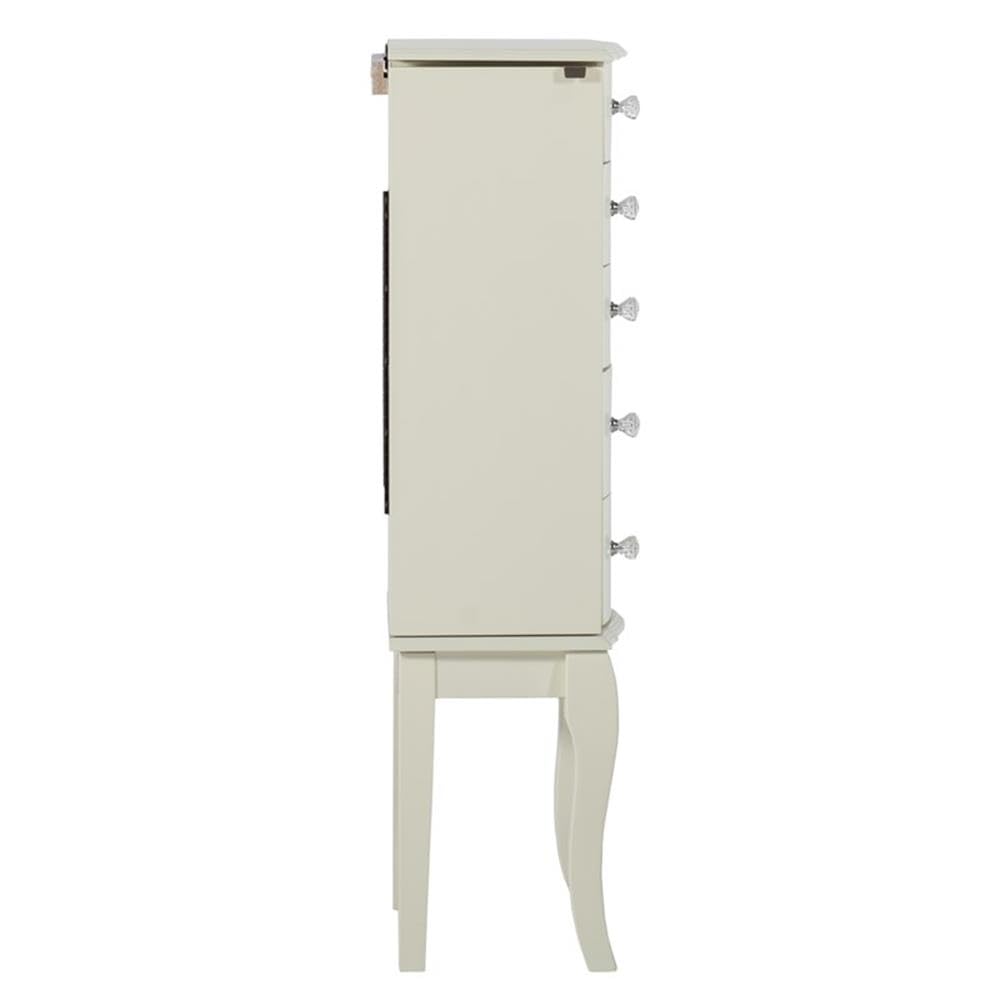 Pemberly Row Contemporary White Wood Jewelry Armoire - Stylish Jewelry Organizer for Bedroom, Closet & Dressing Room