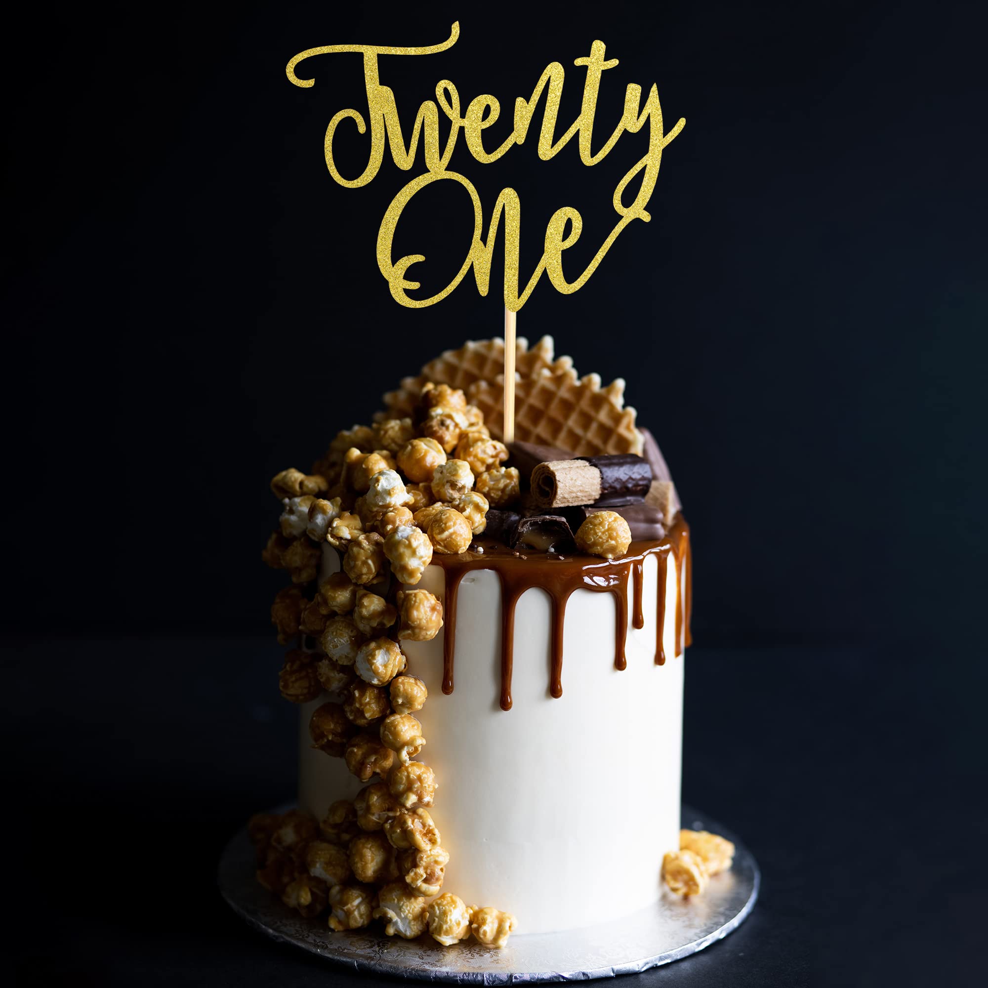 21st Birthday Cake Topper - Gold Glitter Happy Birthday Decorations for 21st Birthday Party, Wedding Anniversary & Special Celebrations - Perfect for Cakes, Cupcakes & Dessert Tables