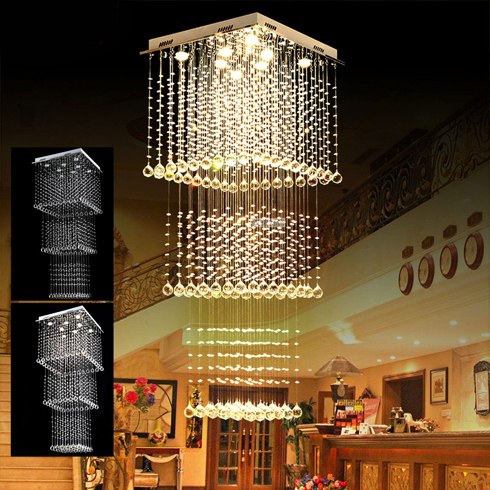 Modern K9 Crystal Raindrop Chandelier Lighting - 3-Layer Flush Mount LED Ceiling Light Fixture with 8 GU10 Bulbs Included (23.6