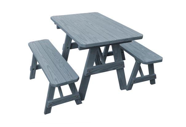 A & L Furniture Traditional Dining Table with 2 Benches - Free Umbrella Hole Included | Perfect for Patio, Garden & Outdoor Dining