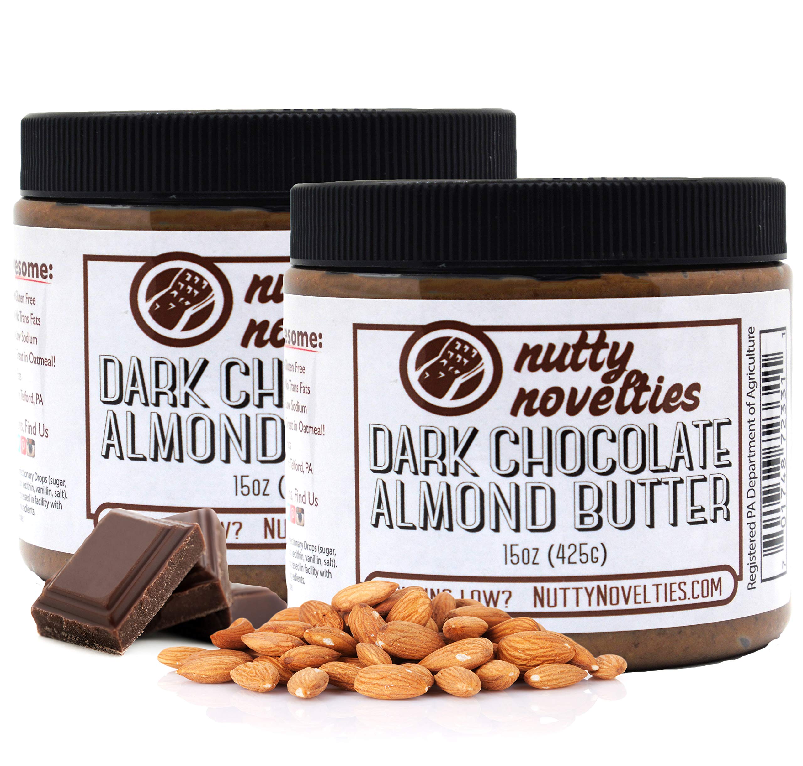 Nutty Novelties Dark Chocolate Almond Butter - High Protein, All-Natural Vegan Almond Spread - Cholesterol & Preservative Free - 30oz Jar - Perfect for Smoothies, Toast & Healthy Snacking