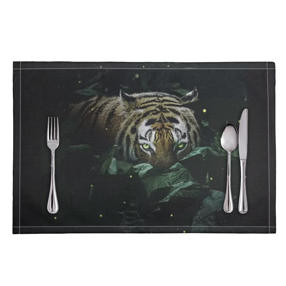 GIFTPUZZ Cool Tiger Print Placemats Set of 6 - Durable & Heat-Resistant Table Mats for Indoor/Outdoor Use - Wipeable & Easy Clean Kitchen Dining Mats for Home, Restaurant, Patio - Perfect for Family Dinners, BBQs, and Holiday Gatherings