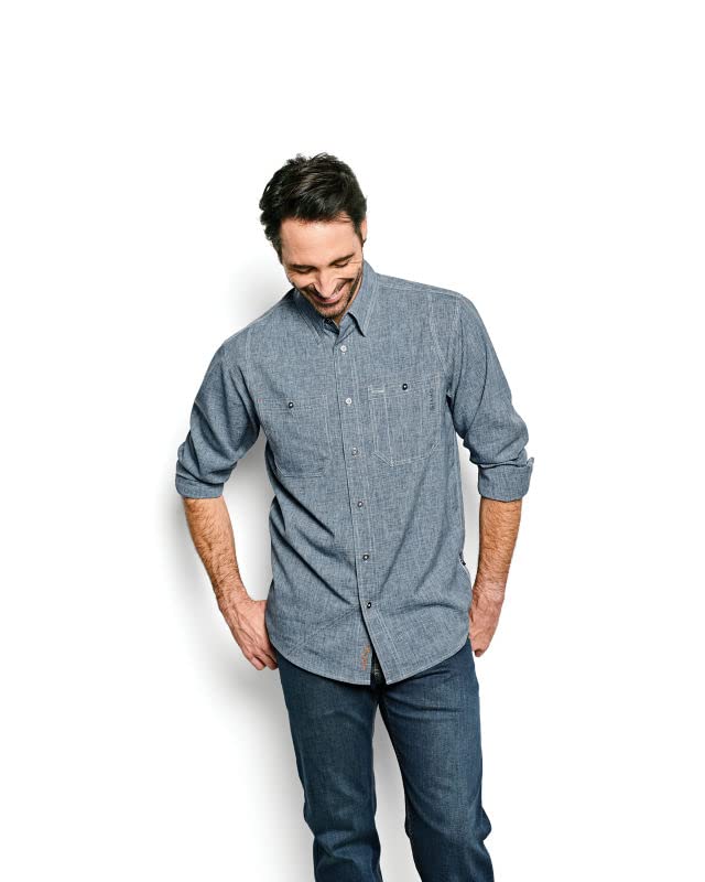 Orvis Tech Chambray Long Sleeve Men's Work Shirt - Lightweight Quick-Drying UPF 40+ Sun Protection Casual Button Down Shirt for Outdoor Work, Hiking & Everyday Wear