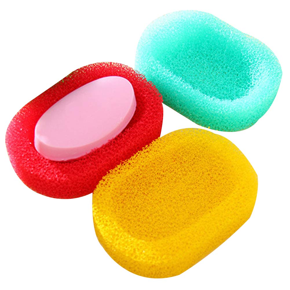 3-Pack Cabilock Soap Dishes with Sponge - Colorful Soap Holder Tray for Bathroom, Shower & Kitchen - Durable Soap Saver Box Case (Random Colors/Shapes) - Perfect for Organizing Soaps & Sponges in Wet Areas
