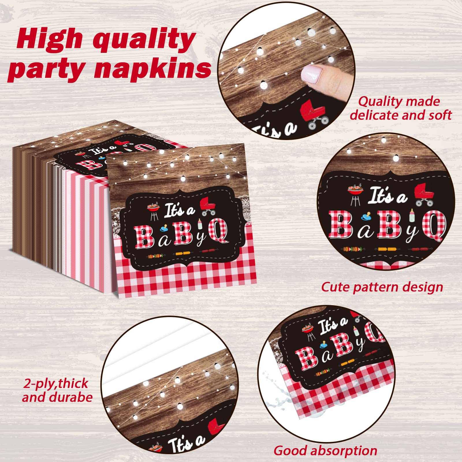 98-Piece BBQ Baby Shower Party Decoration Set - It's A Baby Q Tableware Kit with Plates, Napkins & Tablecloth for 24 Guests | Perfect for Outdoor Baby Showers, Birthday Parties & Gender Reveal Celebrations