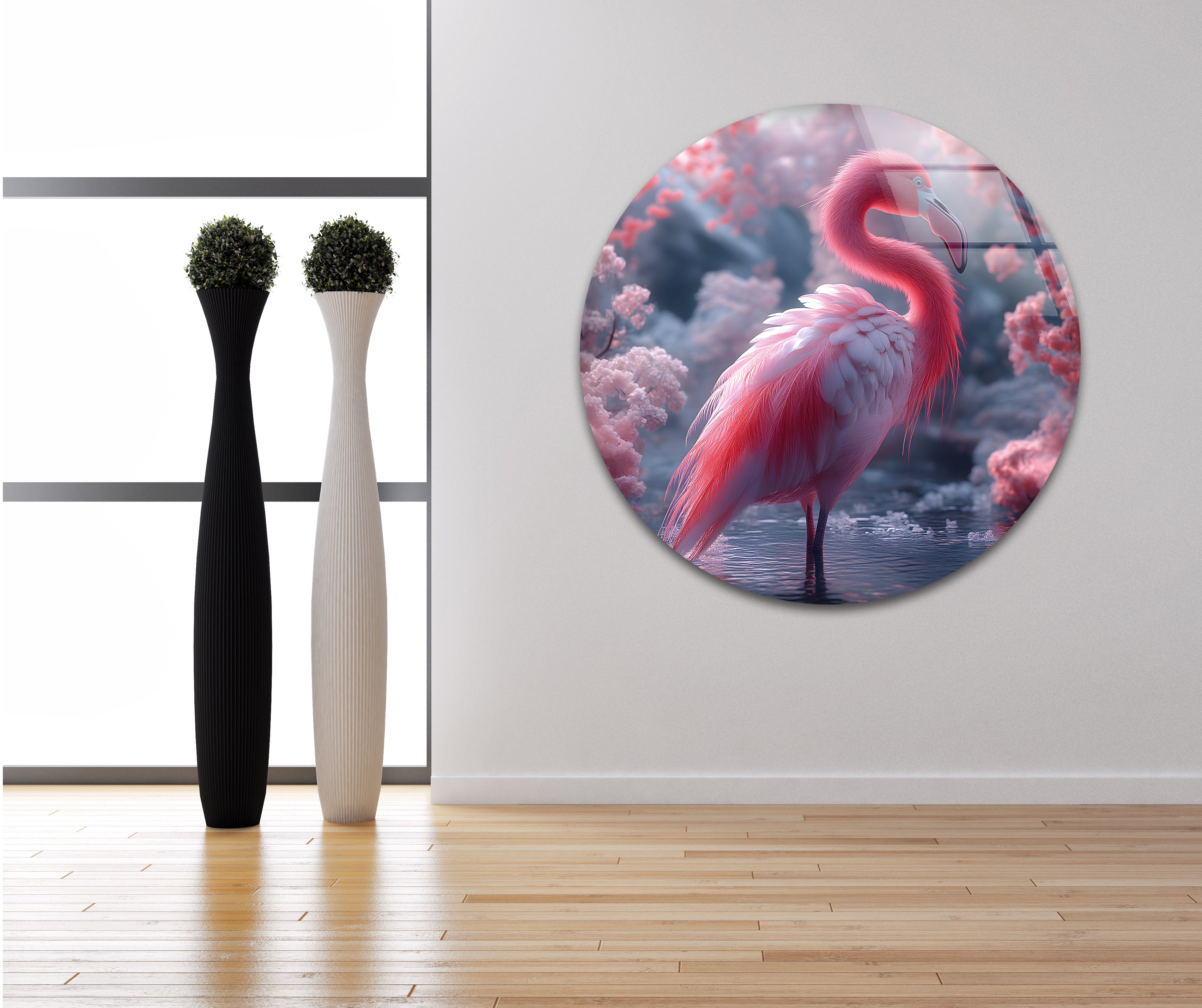 Stunning Feathered Flamingo Glass Wall Art - Handmade Tropical Home Decor for Living Room, Bedroom & Office - Perfect Gift for Bird Lovers