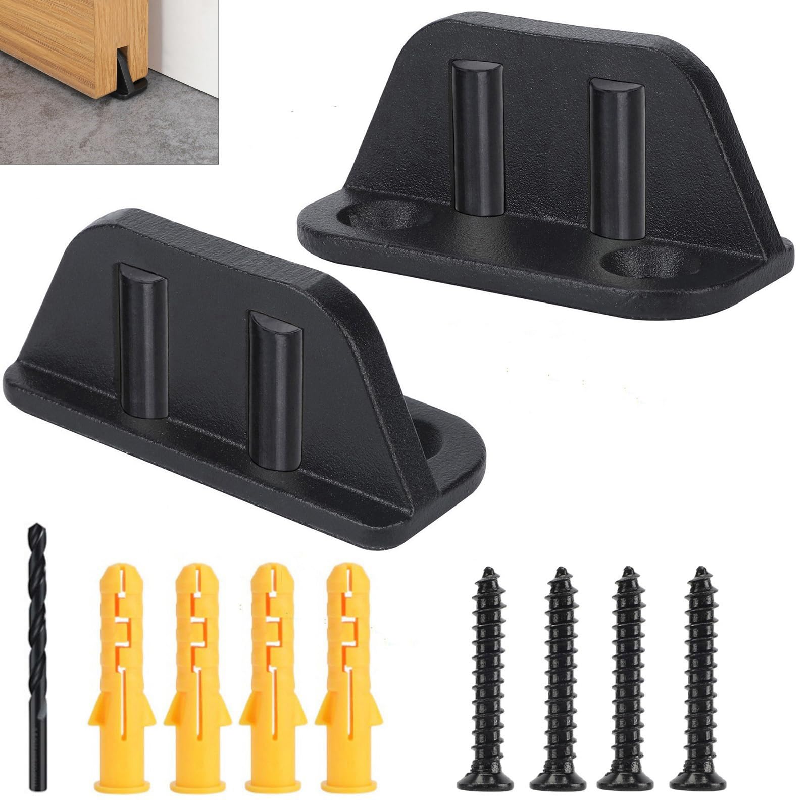 Heavy Duty Stainless Steel Sliding Barn Door Floor Guide - 2 Pack, Bearing Design with Durable Steel Frame & Flush Flat Bottom (Black) - Perfect for Rustic Home Decor, Farmhouse Style Doors, and DIY Sliding Door Projects