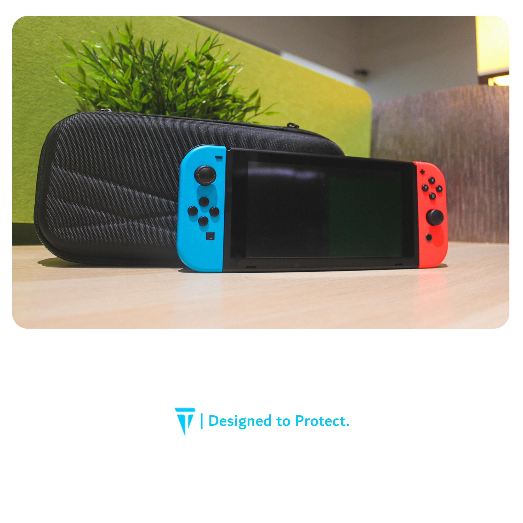 TUDIA Shockproof Water Resistant Travel Hard Case for Nintendo Switch - EVA Protective Cover with Game Card & Accessory Storage - Portable Anti-Scratch Full Body Protection - Black - Perfect for Travel, Commuting & Gaming On-The-Go