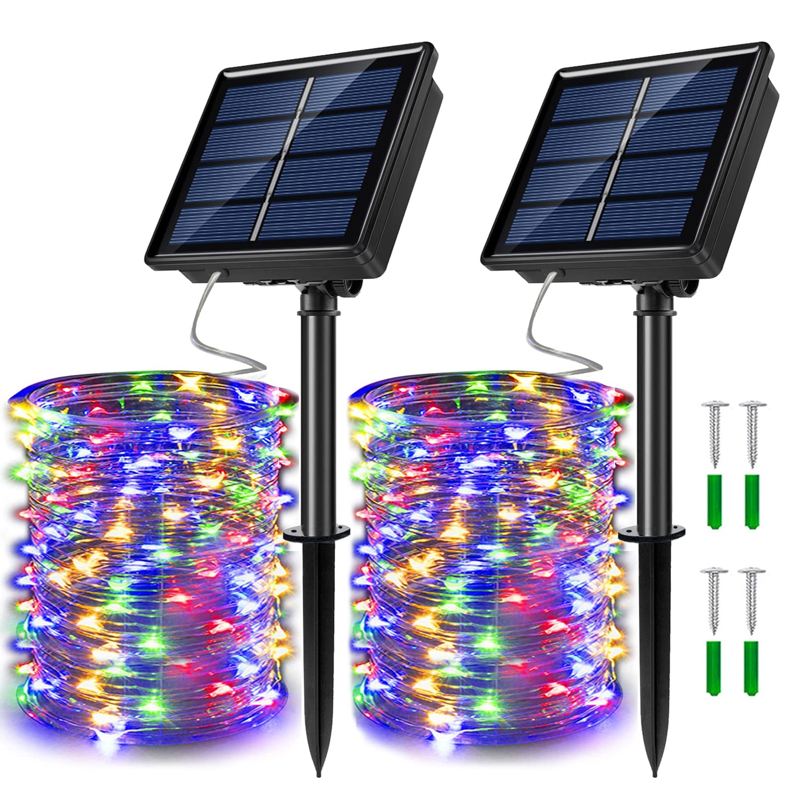 JosMega 2 Pack Solar Powered Fairy String Lights - Outdoor Waterproof 33ft to 80ft (100-240 LEDs) with 8 Modes & Auto On/Off - Perfect for Christmas Decor, Garden, Patio, Wedding & Backyard Lighting (Multicolor)