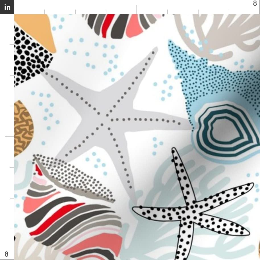Premium Satin Fabric by The Yard - Island Sea Shells Print for Sewing, Apparel, Lining, Fashion, Blankets & Home Decor | Perfect for Beach-Themed DIY Projects & Coastal Interior Design