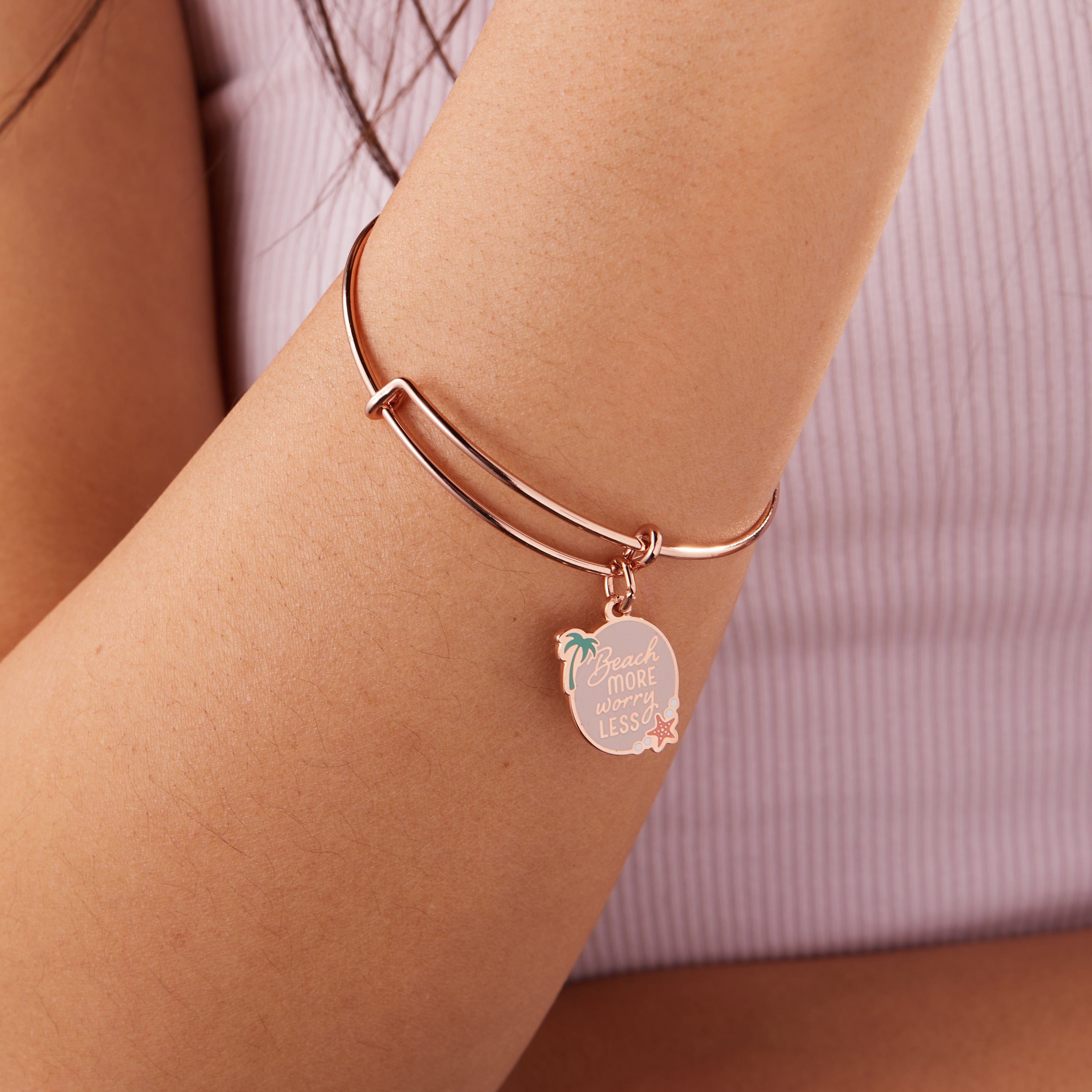 Stylish 'Beach More, Worry Less' Charm Bangle - Perfect for Summer Vacations, Beach Parties & Relaxing Getaways