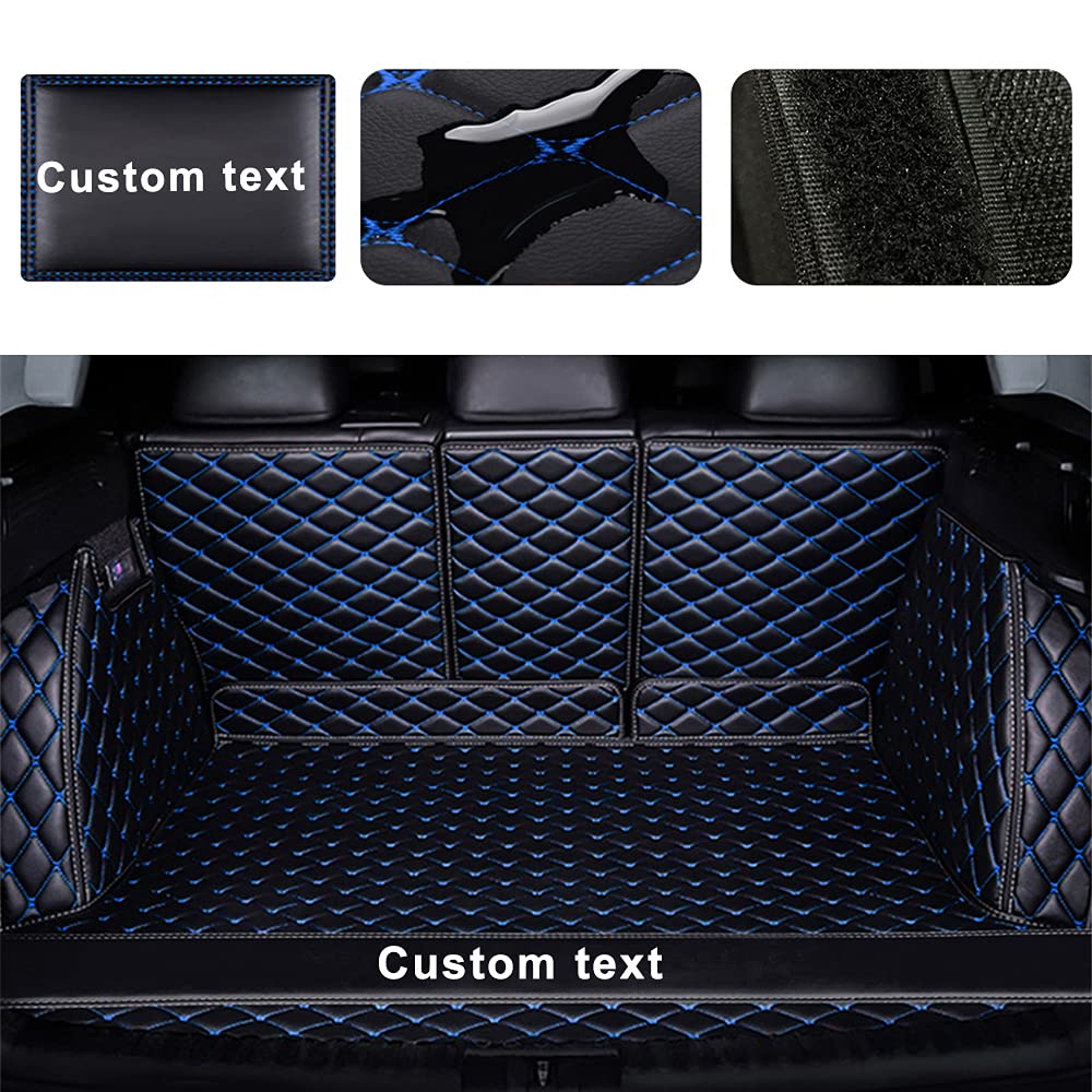 All-Weather Custom Car Cargo Mat & Trunk Liner - Heavy Duty PU Leather Auto Trunk Protector - Dustproof Anti-Slip Floor Mats for SUV, Sedan, Truck (Black/Blue) - Perfect for Road Trips, Grocery Hauling & Outdoor Adventures