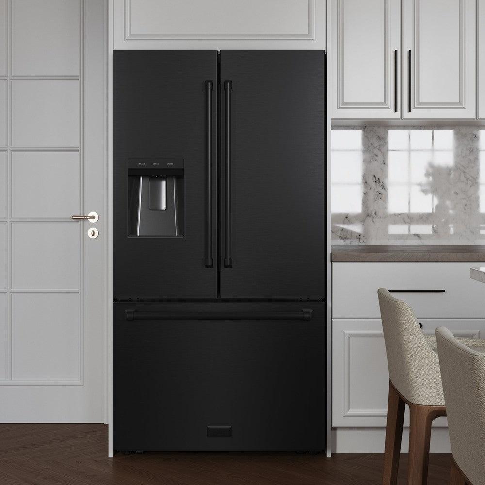 ZLINE 36 Inch French Door Refrigerator with External Water Dispenser & Dual Ice Maker - 28.9 cu.ft Capacity, Fingerprint Resistant Black Stainless Steel (RSM-W-36-BS) | Perfect for Modern Kitchens & Entertaining
