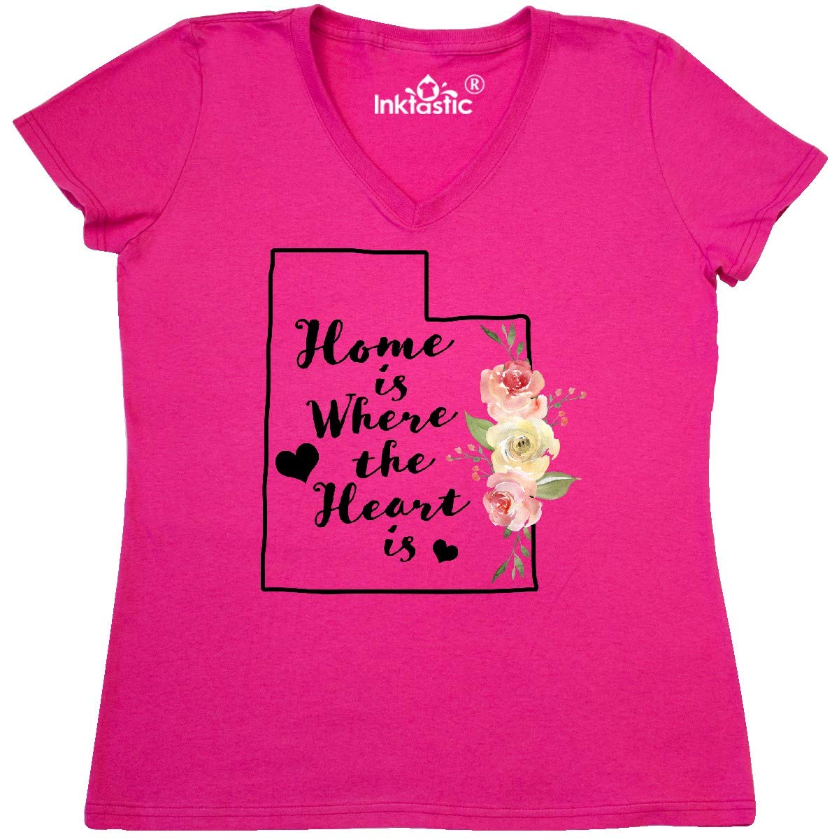 Inktastic Utah Home is Where The Heart is Watercolor Women's V-Neck T-Shirt - Comfortable Casual Wear for Travel, Gifts & Everyday Outfits