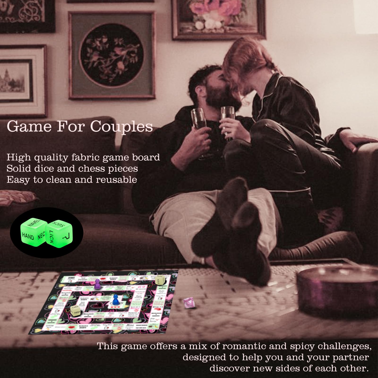 Romantic Couple Board Game for Date Night - Fun Sex Dice Game for 2 Players | Enhance Intimacy & Spice Up Your Relationship | Perfect for Anniversary Gifts, Valentine's Day & Romantic Evenings
