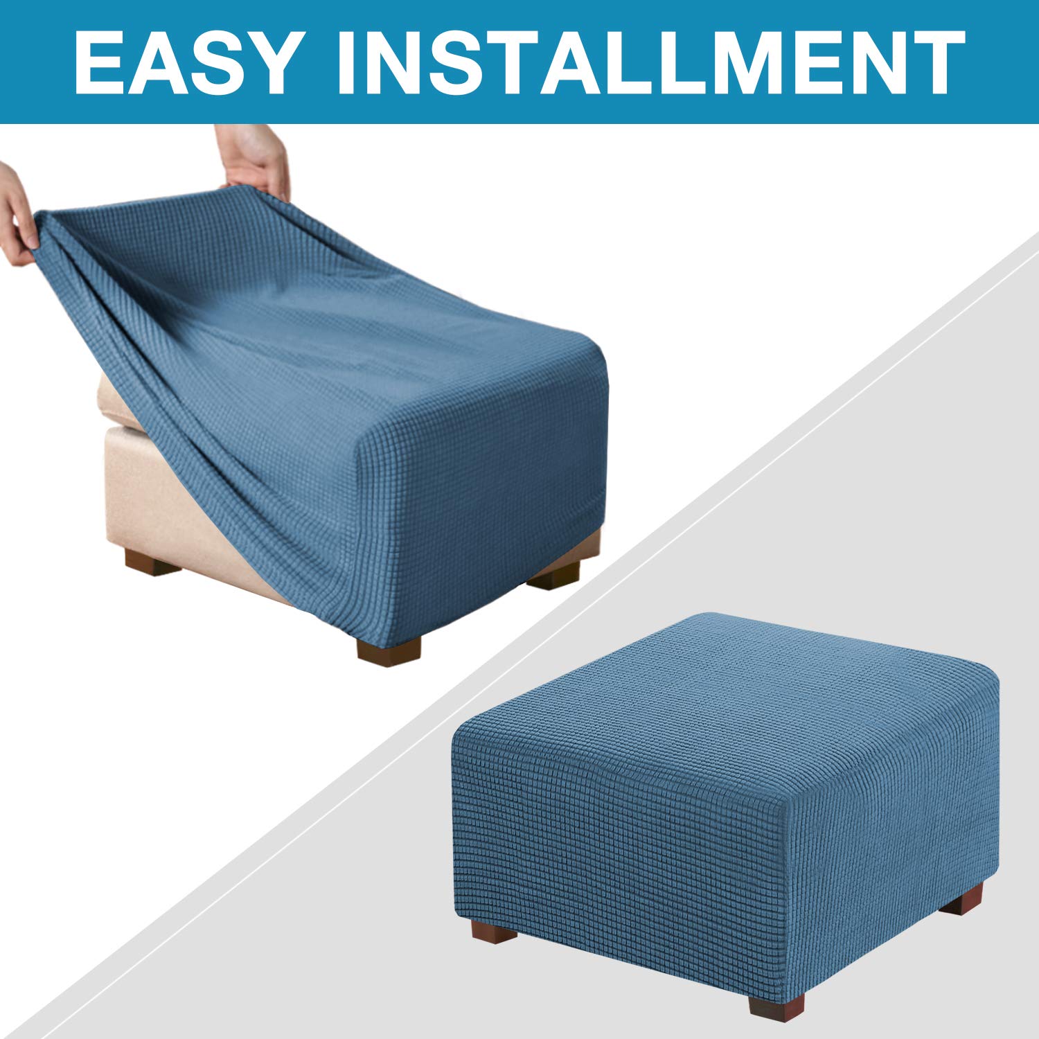 Flamingo P Stretch Ottoman Cover - Square Slipcover for Folding Storage Stool, Dusty Blue Small Size - Soft Elastic Furniture Protector for Living Room, Bedroom & Nursery