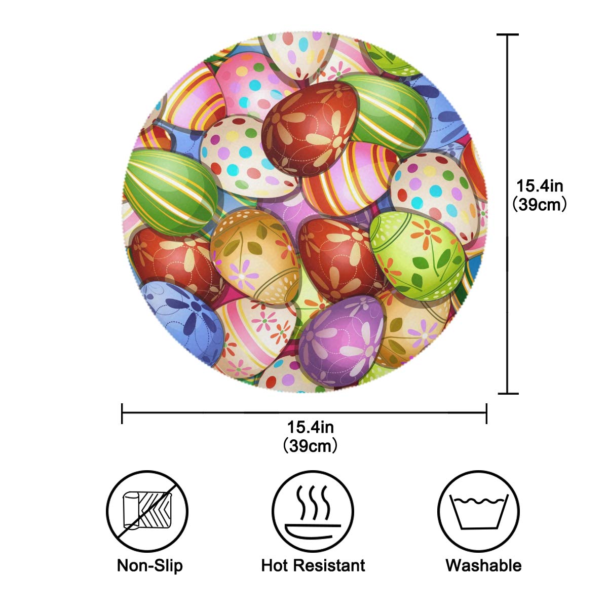 Bolaz Round Heat Insulation Placemats Set of 4 - 15 Inch Easter Kitchen Dining Table Mats for Holiday Decor & Daily Use