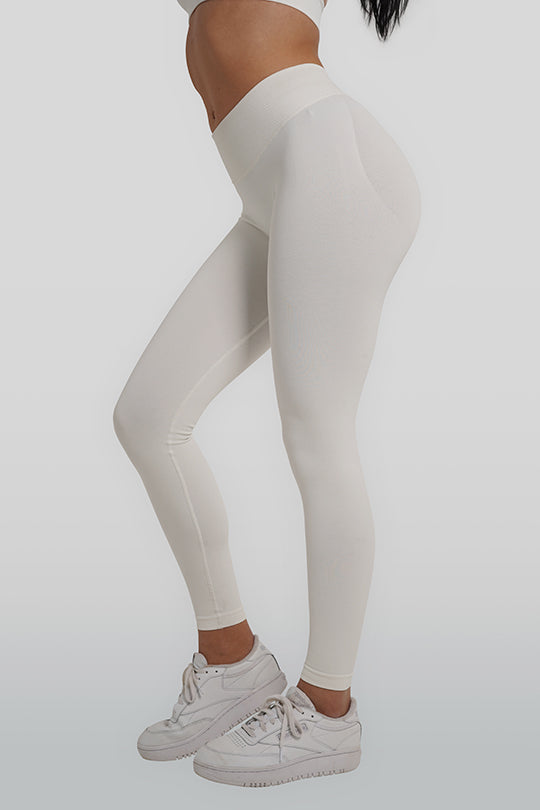 RECOIL High Waist Yoga Leggings for Women - Cream - Soft & Stretchy Workout Pants for Running, Gym & Lounge