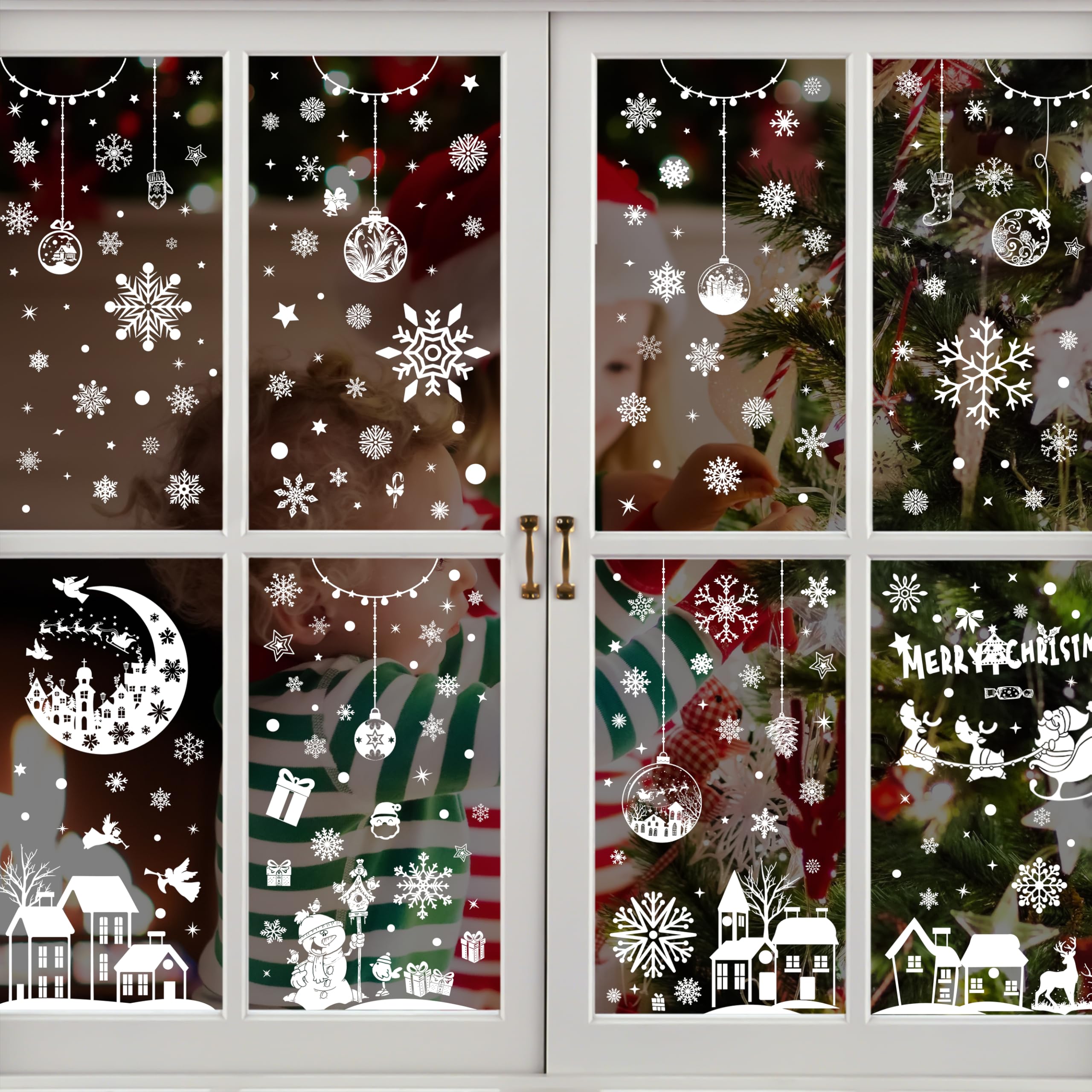 277 PCS Christmas Window Stickers - Moon House Double Sided Holiday Decals for Home, School, Office Windows - Perfect for Festive Decorations, DIY Crafts & Seasonal Party Decor