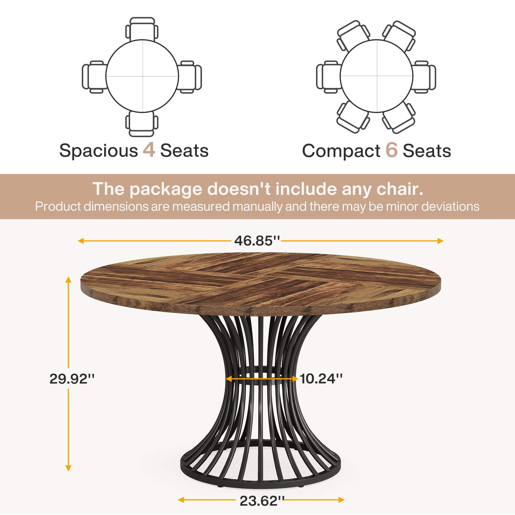 Tribesigns 47-Inch Round Conference Table for 4-6 People - Thickened Wood Tabletop & Sturdy Metal Base - Industrial Style Office Meeting Table in Rustic Brown - Perfect for Small Conference Rooms, Team Meetings & Collaborative Workspaces
