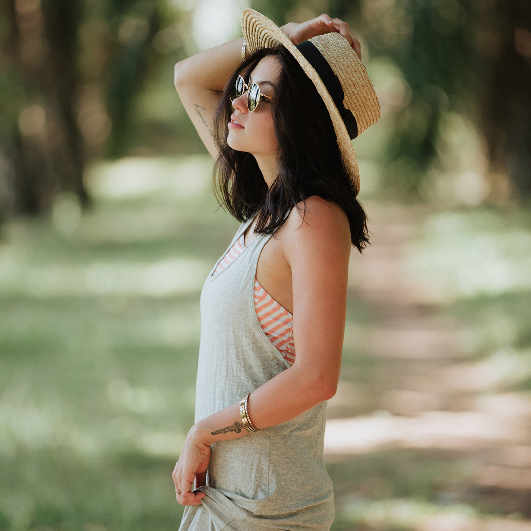 Women's Grey Maxi Tank Dress - Flowy Summer Casual Dress for Beach, Vacation & Everyday Wear