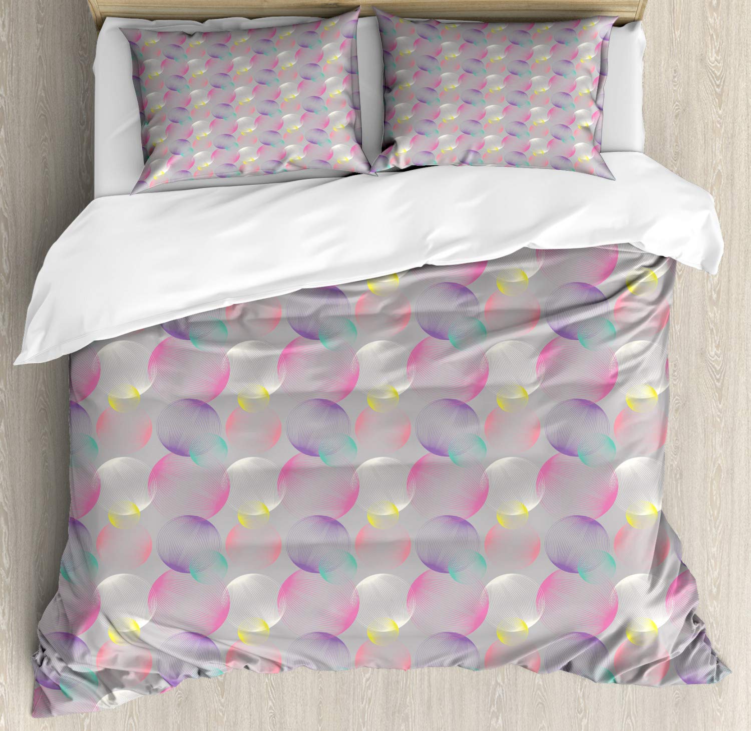 Ambesonne Abstract Duvet Cover Set - Modern Striped Circles & Bubbles Design, 3 Piece Bedding Set with 2 Pillow Shams, California King Size, Earth Yellow - Perfect for Contemporary Bedroom Decor & Guest Room Styling