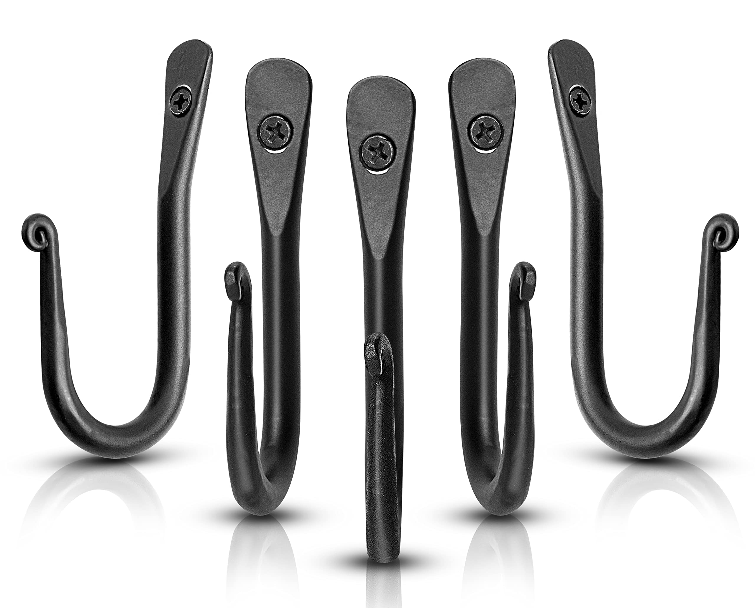 Decorative Wall Hooks for Hanging Coats, Hats, Bags & Towels - Heavy Duty Wrought Iron Hooks - Pack of 5 Black Hooks (2 x 0.35 x 3.75 Inches) - Perfect for Entryway, Bathroom & Kitchen Organization