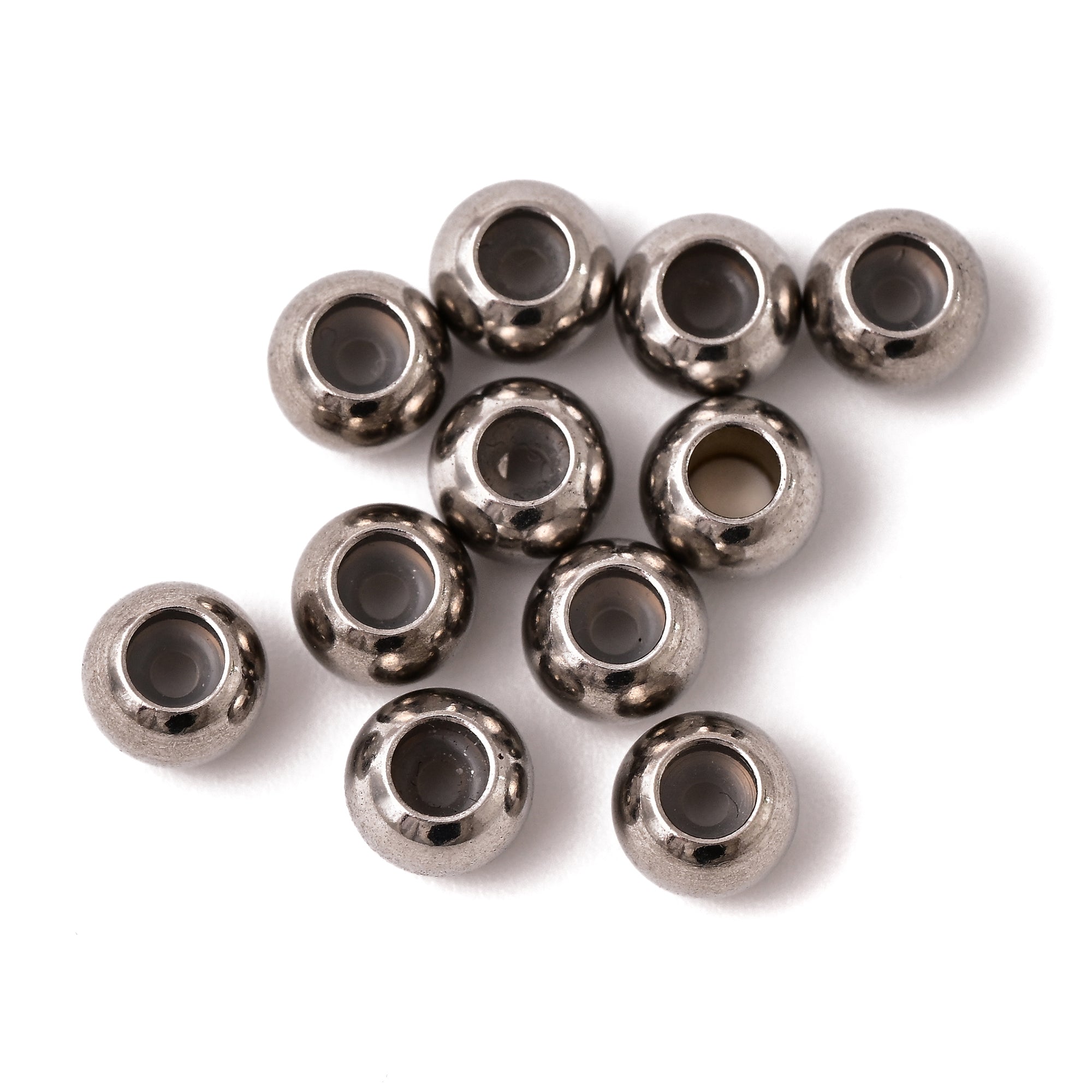 304 Stainless Steel Sliding Adjustable Rubber Stopper Beads 4x5mm - 9 Pieces for Jewelry Making, DIY Crafts, and Home Repair