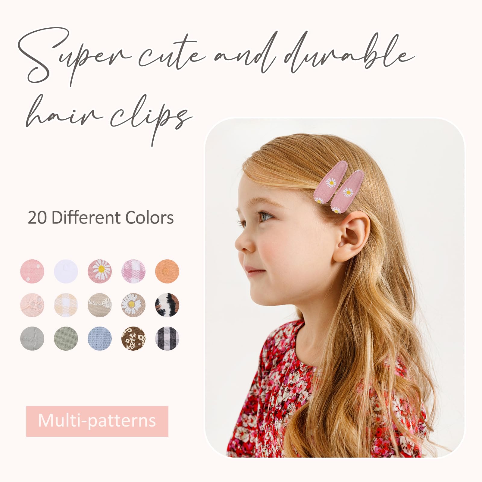 Choicbaby 30 Pcs Floral Hair Clips for Toddler Girls - Non-Slip Wrapped Snap Barrettes (2.2 Inch) - Perfect for School, Parties & Daily Hair Styling