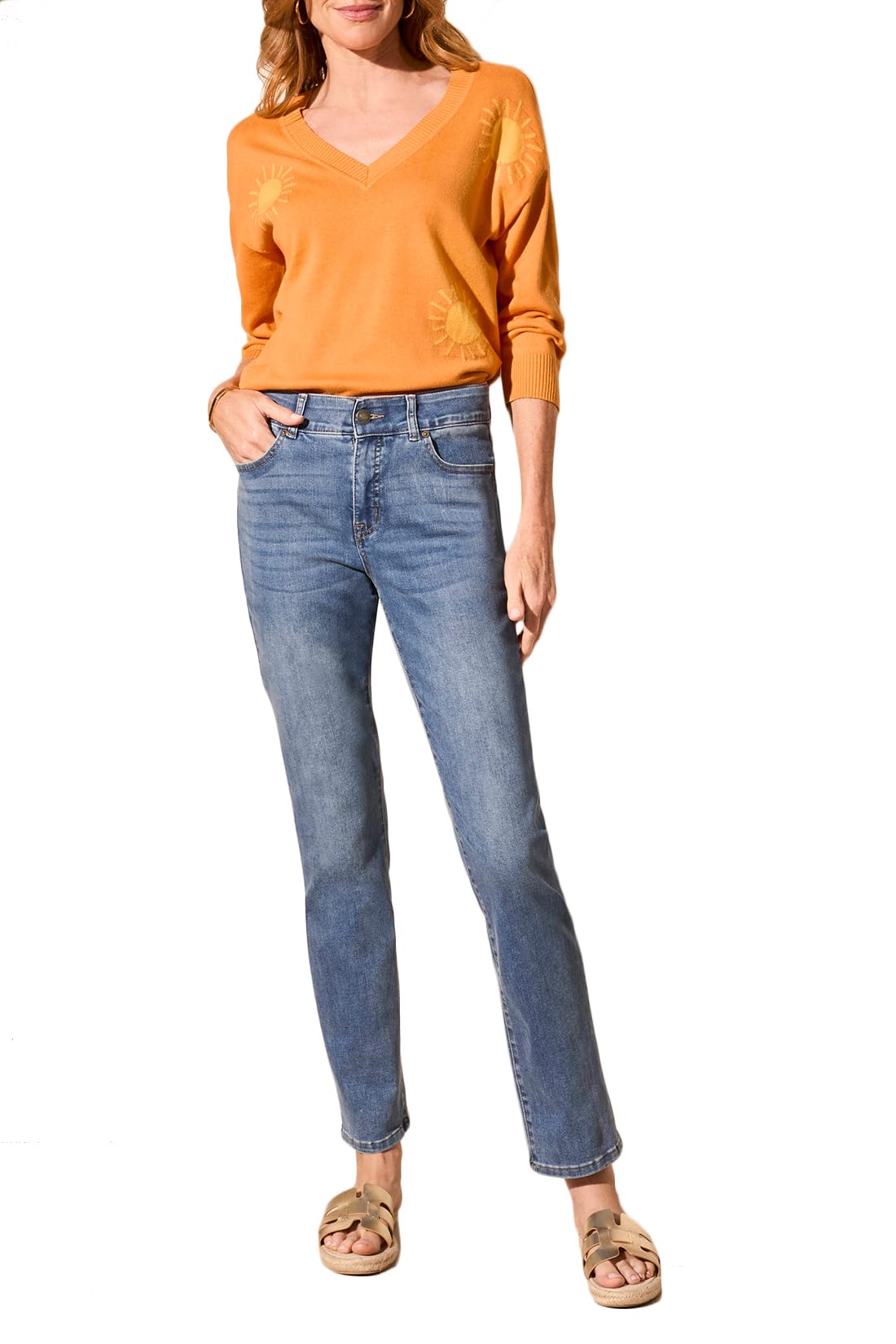Tribal Women's Sophia 5-Pocket Curvy Straight Cotton Denim Jeans - Comfortable Stretch Pants for Casual Wear & Everyday Outfits
