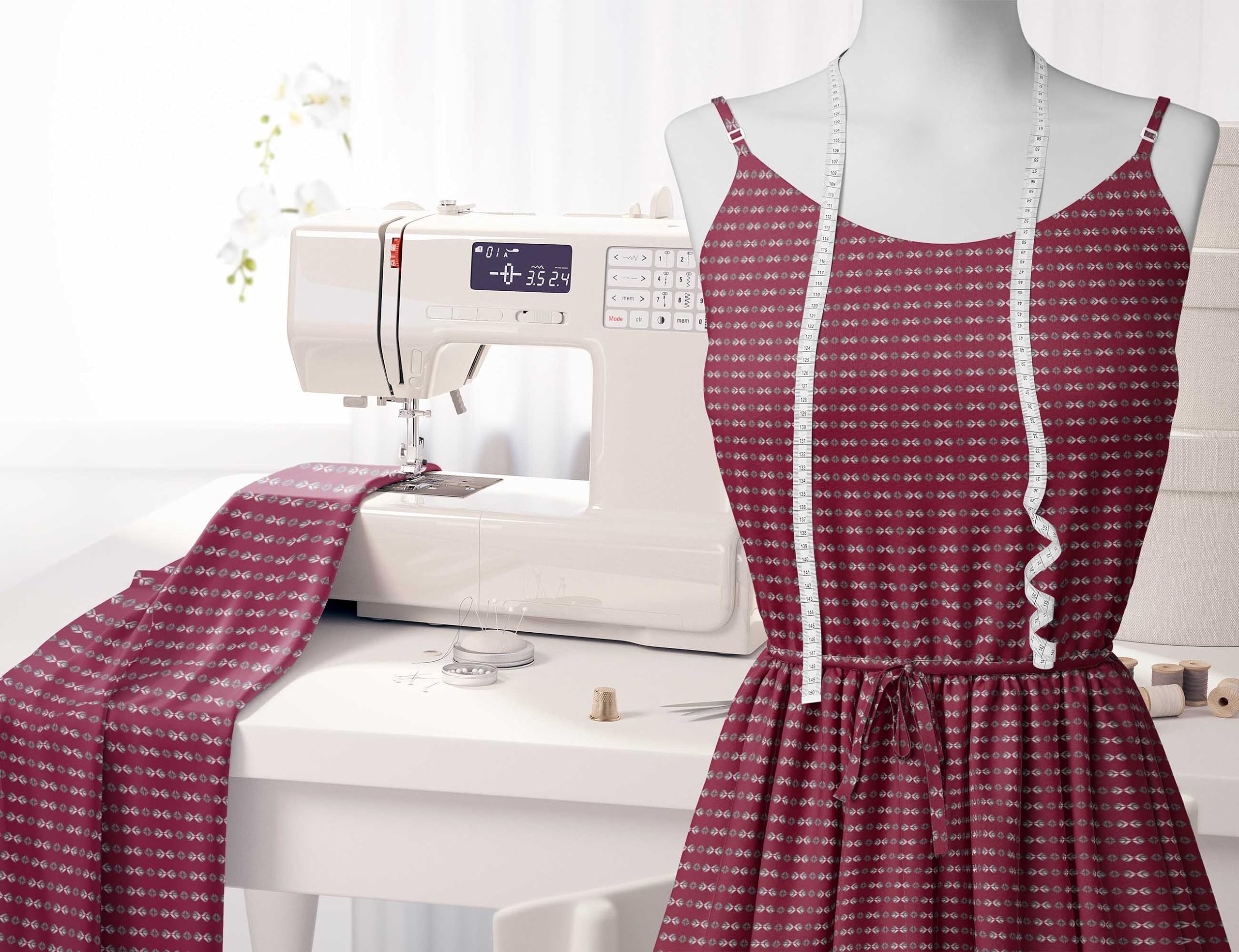 Soimoi Moss Georgette Red Fabric by The Yard - 42 Inch Wide Geometric Printed Fabric for Dresses, Scarves & Home Decor - Modern Triangle Art Design for DIY Sewing & Creative Crafts