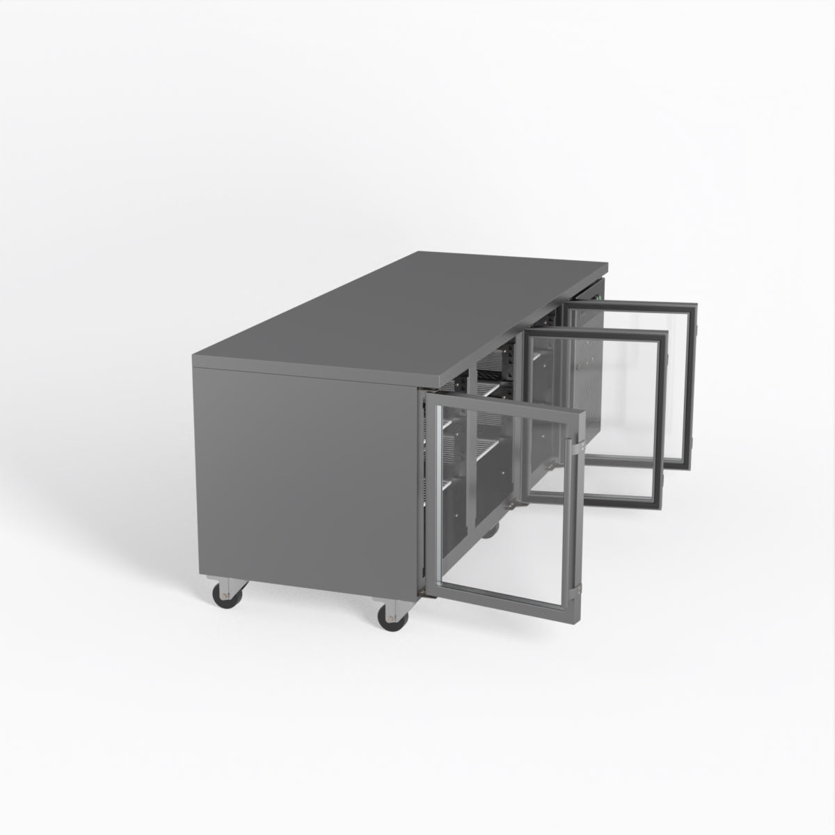 Commercial Glass Door Refrigerator - 3 Door Under Counter Display Fridge with 800mm Depth for Restaurants, Cafes & Retail Stores