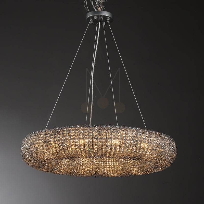 Nicolle Modern Luxury Amber Crystal Clear Round Chandelier - Elegant Ceiling Light Fixture for Bedroom, Living Room, Dining Room & Home Decor