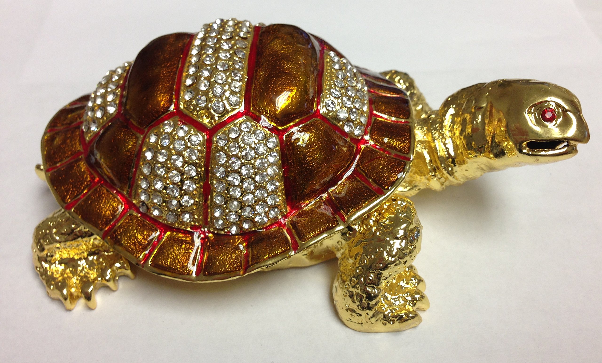 Golden Jeweled Turtle Trinket Box for Jewelry & Keepsakes