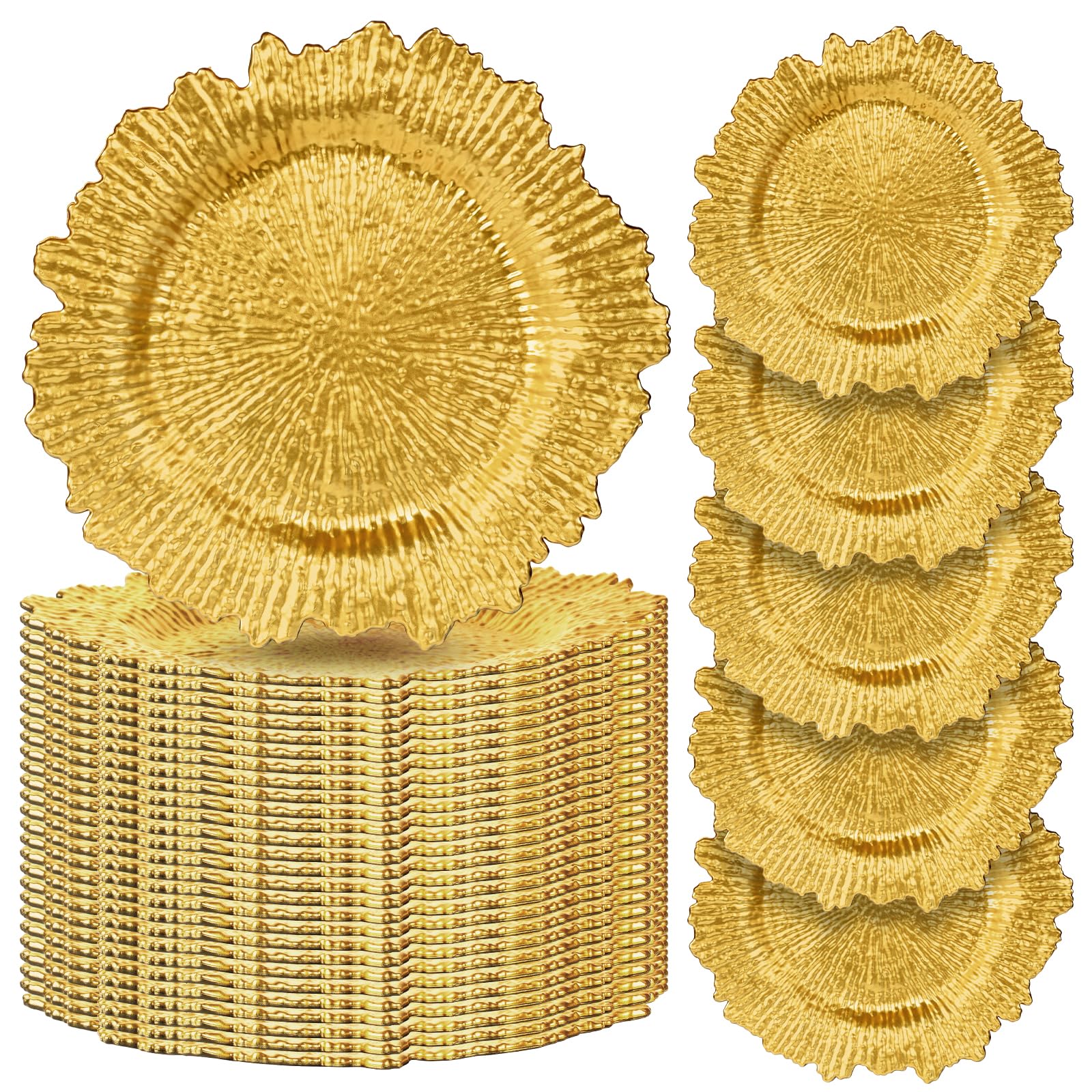 50-Pack Gold Charger Plates for Dinner - Elegant Table Setting for Thanksgiving, Christmas, Wedding, Party & Holiday Events - Perfect for Formal Dining & Special Occasions