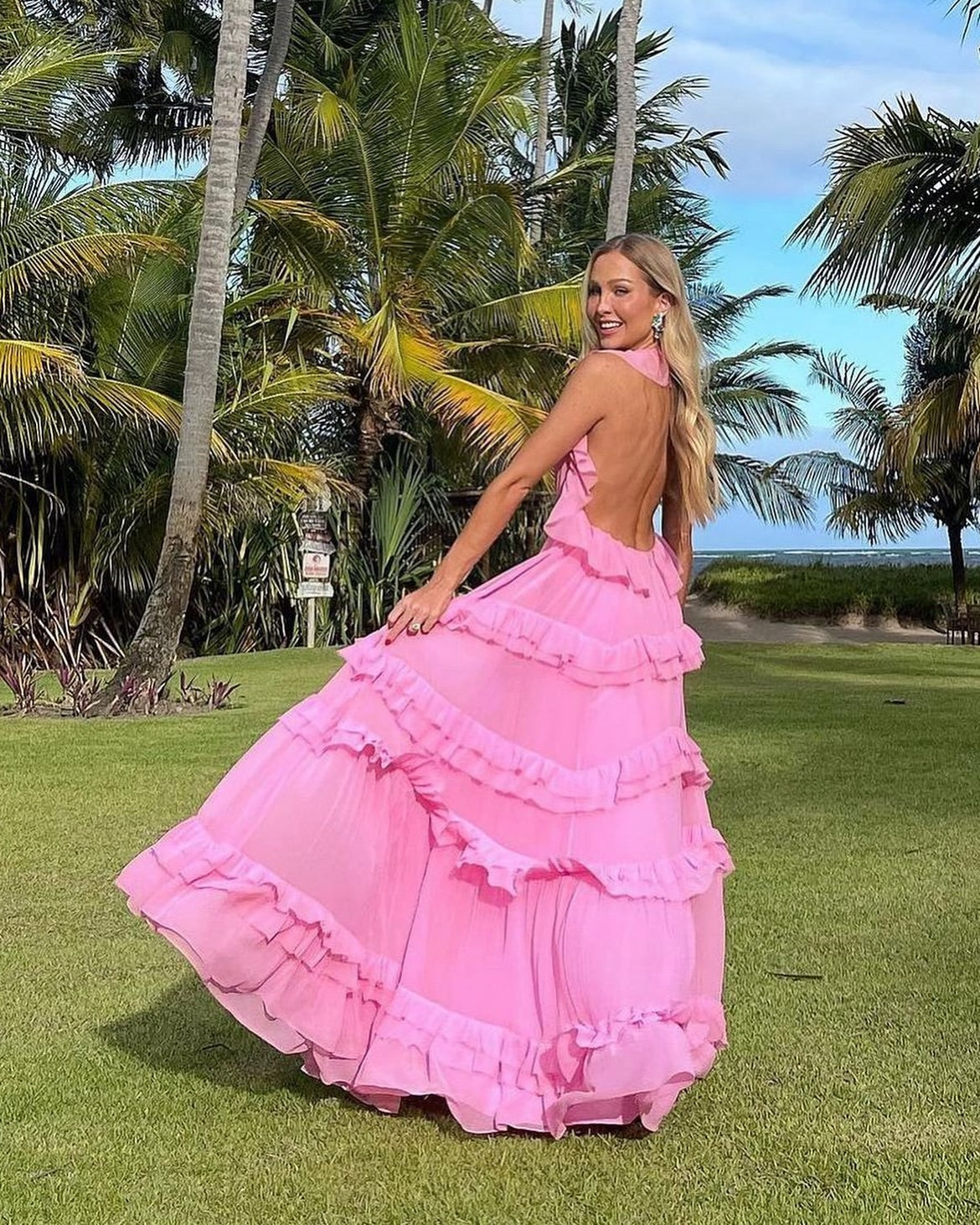 Elegant A-Line Backless Ruffle Wedding Guest Dress - Pink Formal Gown J6918 for Bridal Shower, Evening Party & Special Occasions