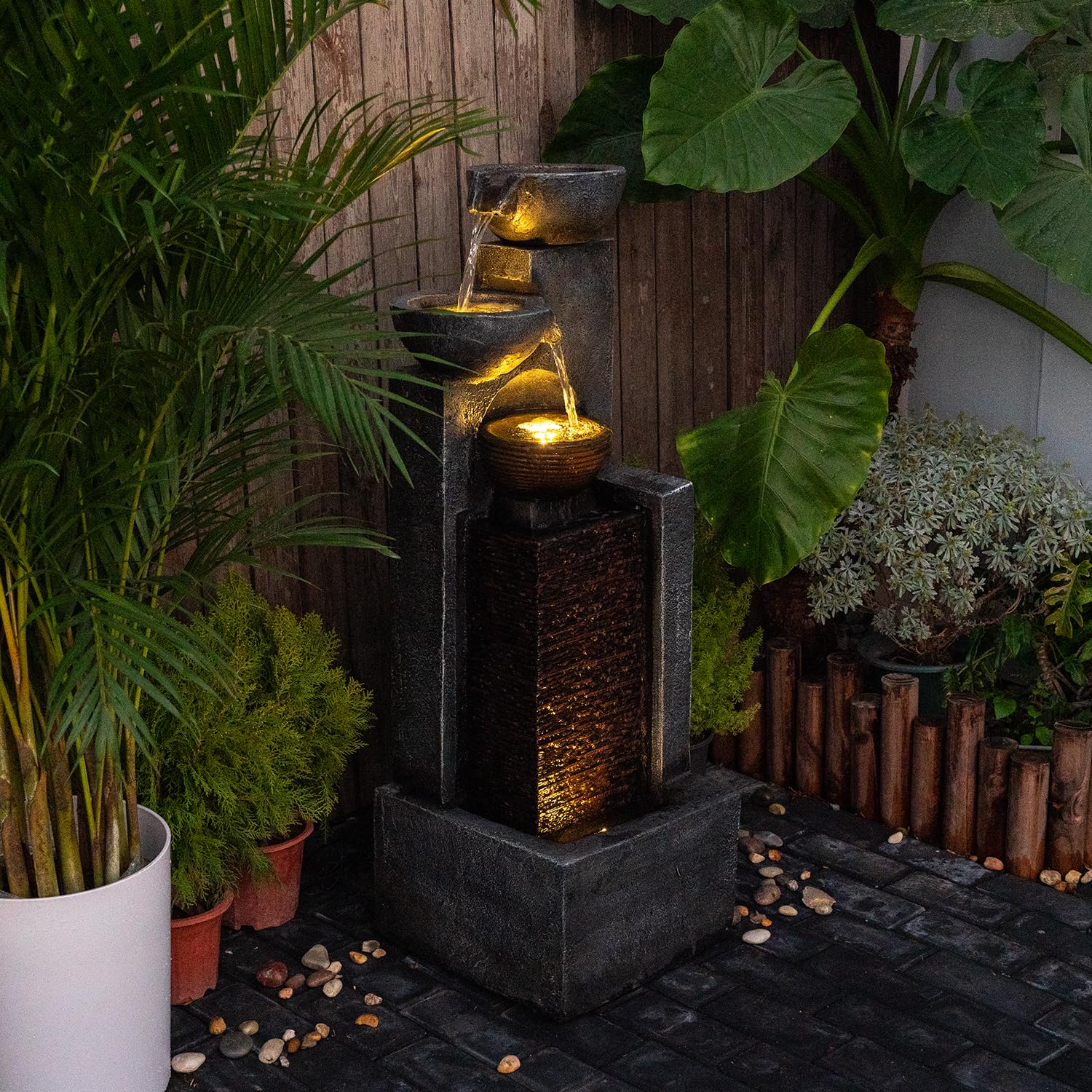 YZM Outdoor Garden Water Fountain with LED Lights - 42.91
