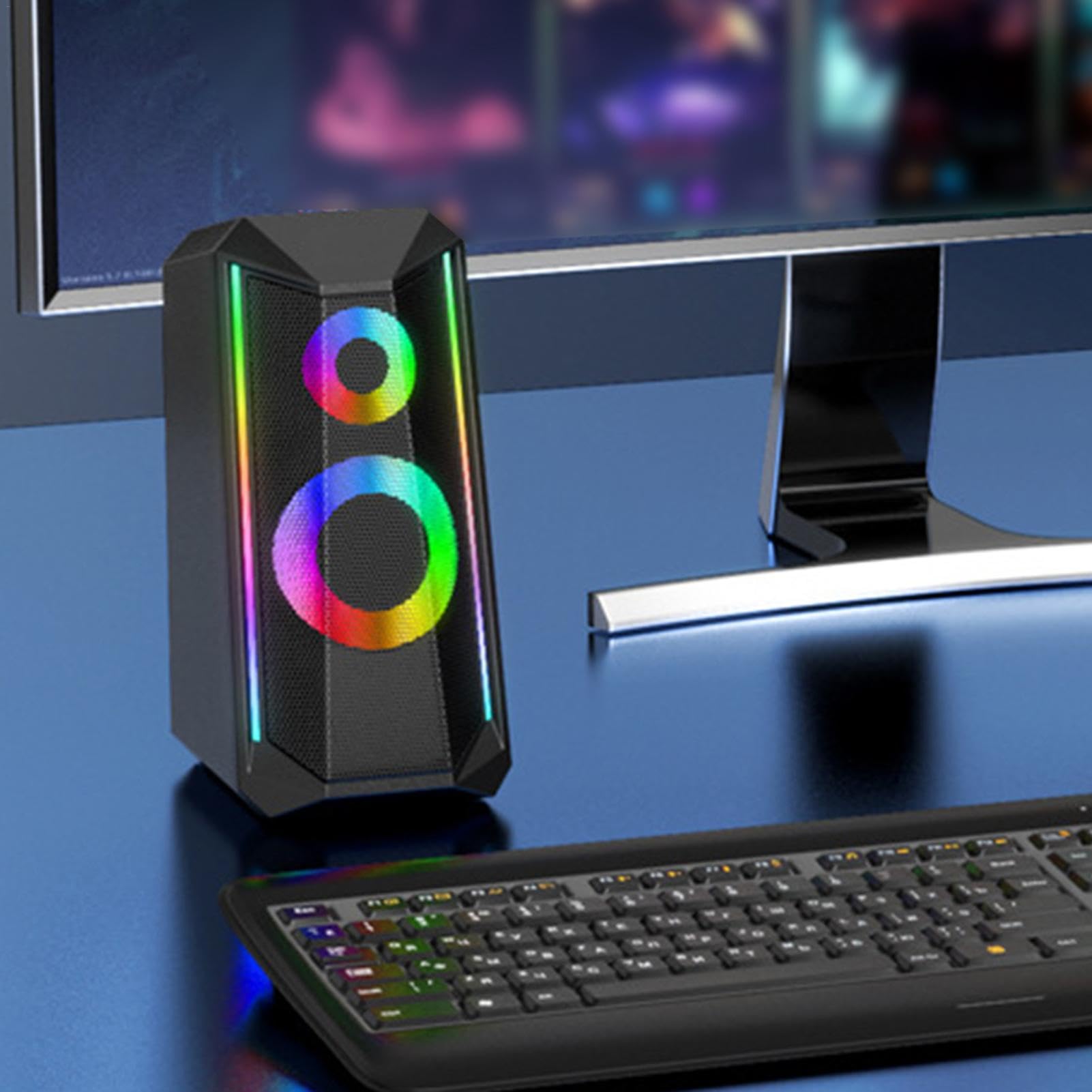 Buerfu RGB PC Speakers with Adjustable Volume Control - Enhanced Sound Quality for Gaming, Music, and Movies | Perfect RGB Desktop Speakers for Home Office and Gaming Setup