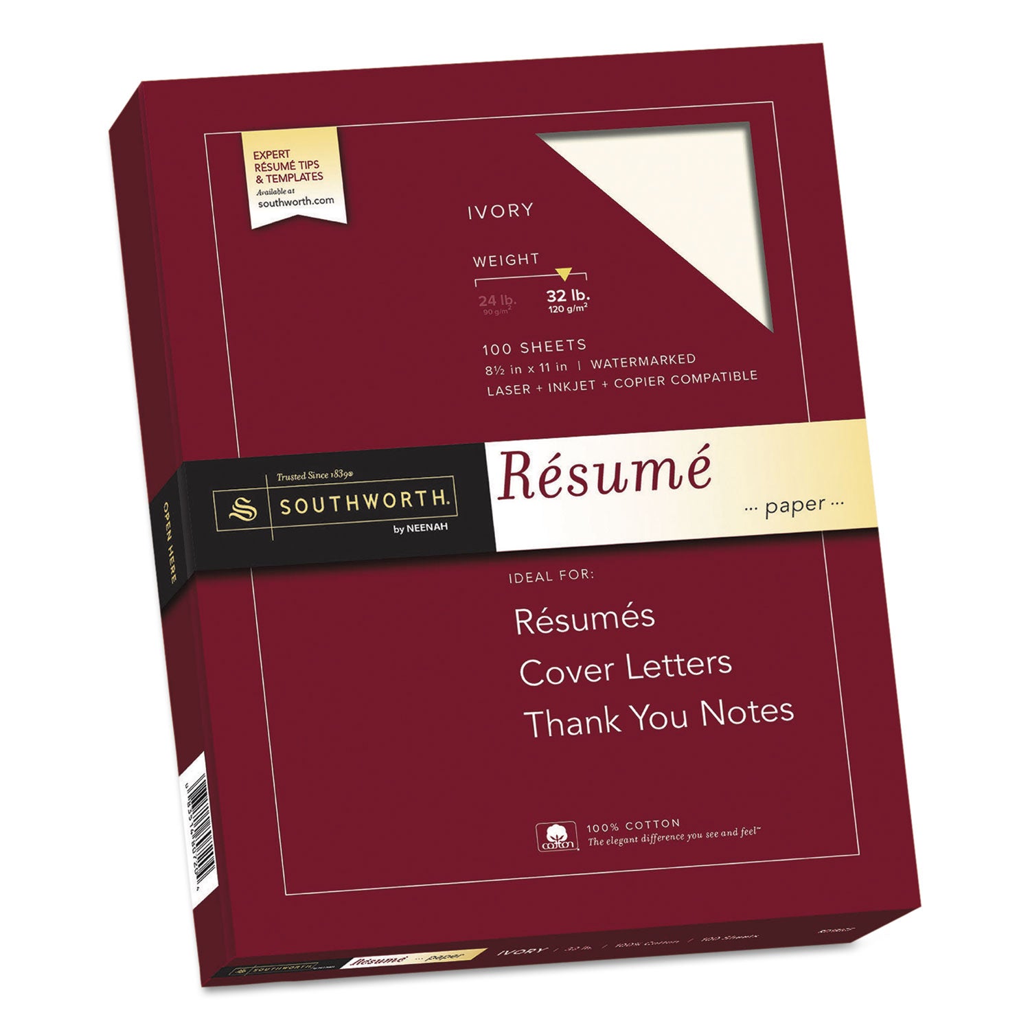 Premium 100% Cotton Resume Paper - 32 lb, 8.5