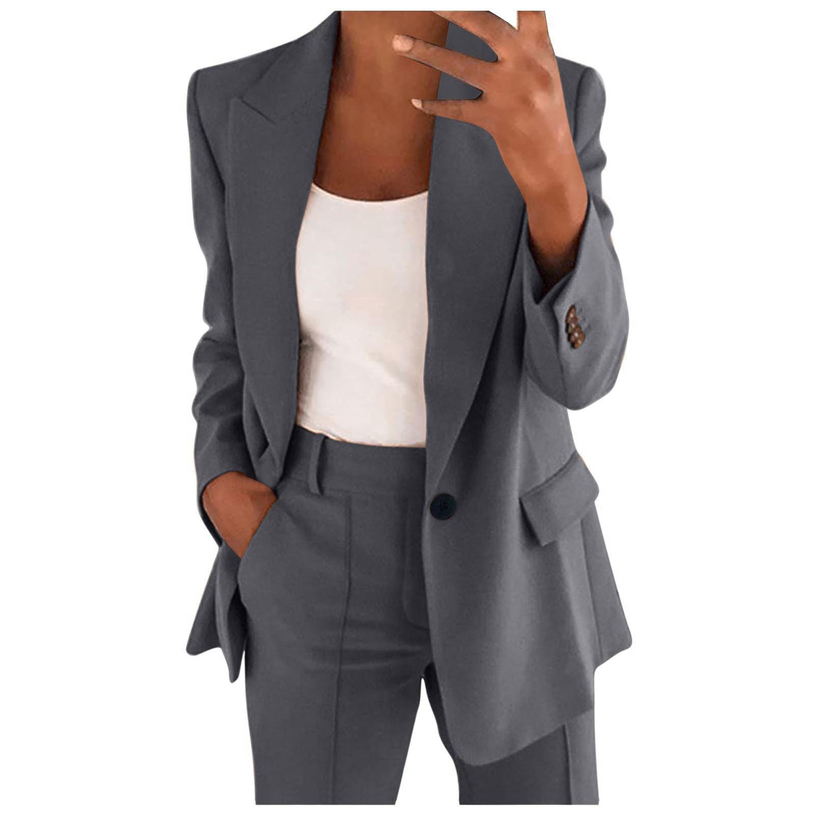 Women's 2-Piece Blazer Suit Set - Trendy Business Casual Outfit with Jacket & Pants - Lounge & Office Wear for Fall Fashion