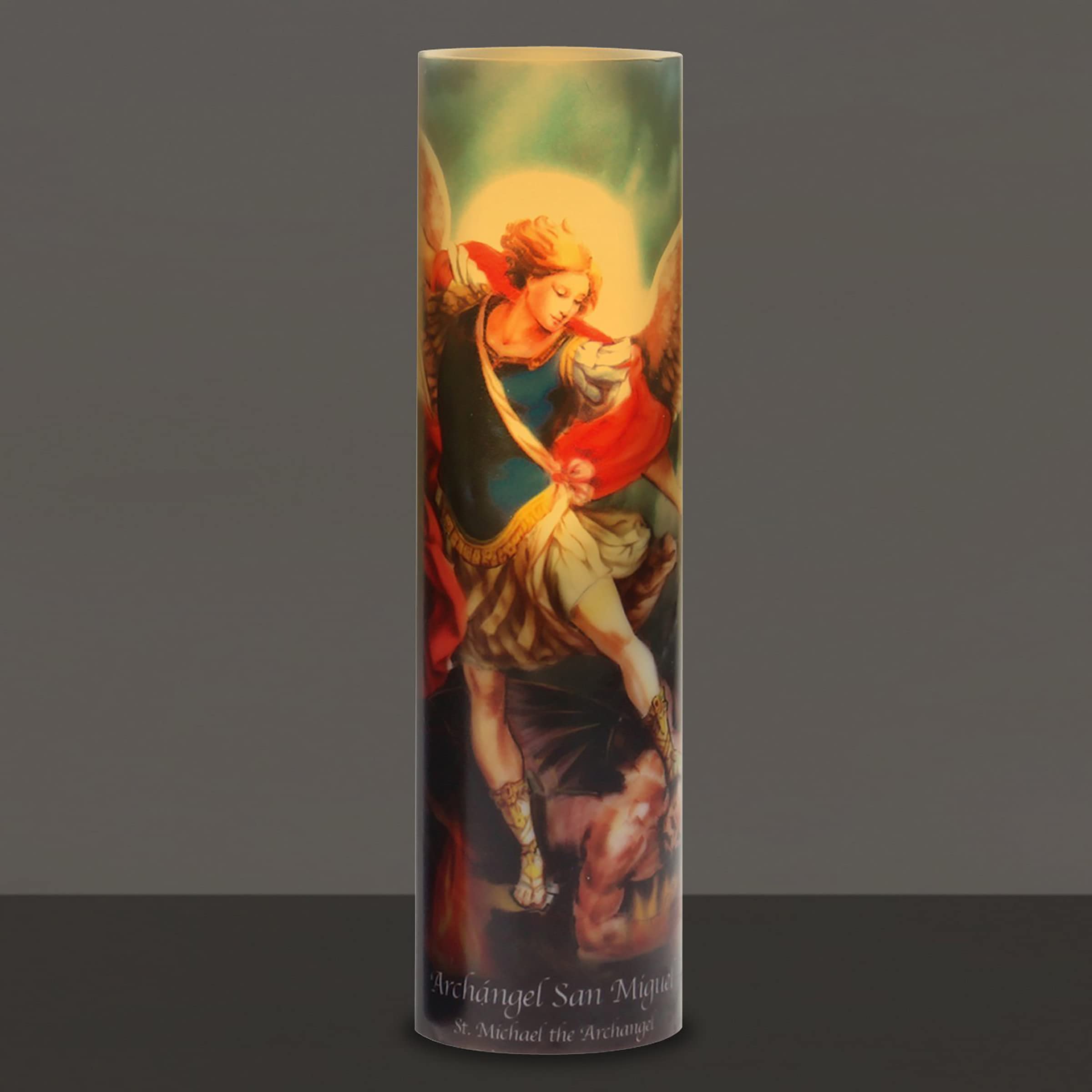 Stonebriar St. Michael Flameless LED Prayer Candle with Auto Timer - Safe Devotional Lighting for Home Altar, Church, Meditation & Nightlight